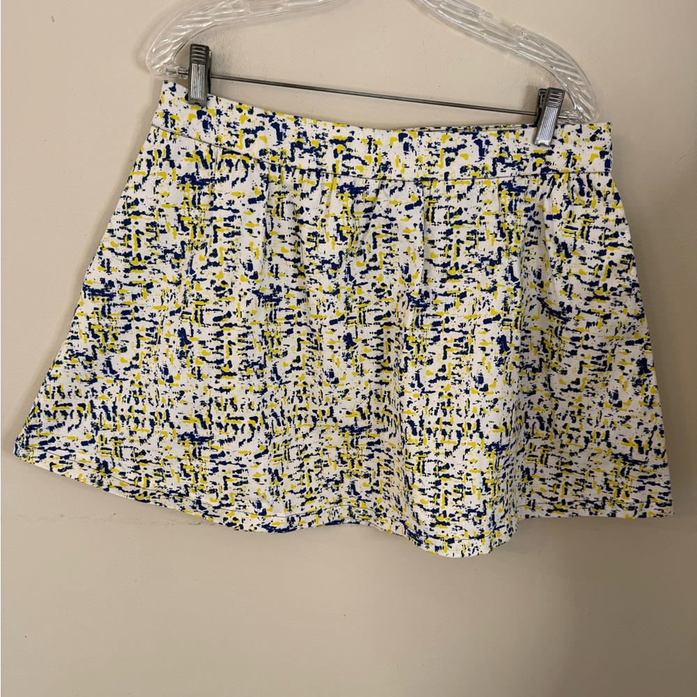 Mark. retro full pleated mini skirt abstract blue yellow white back zip SZ XXL